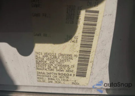 2015 Nissan Altima 2.5 Sl z USA, uszkodzony, nr VIN 1N4AL3AP7FN906043